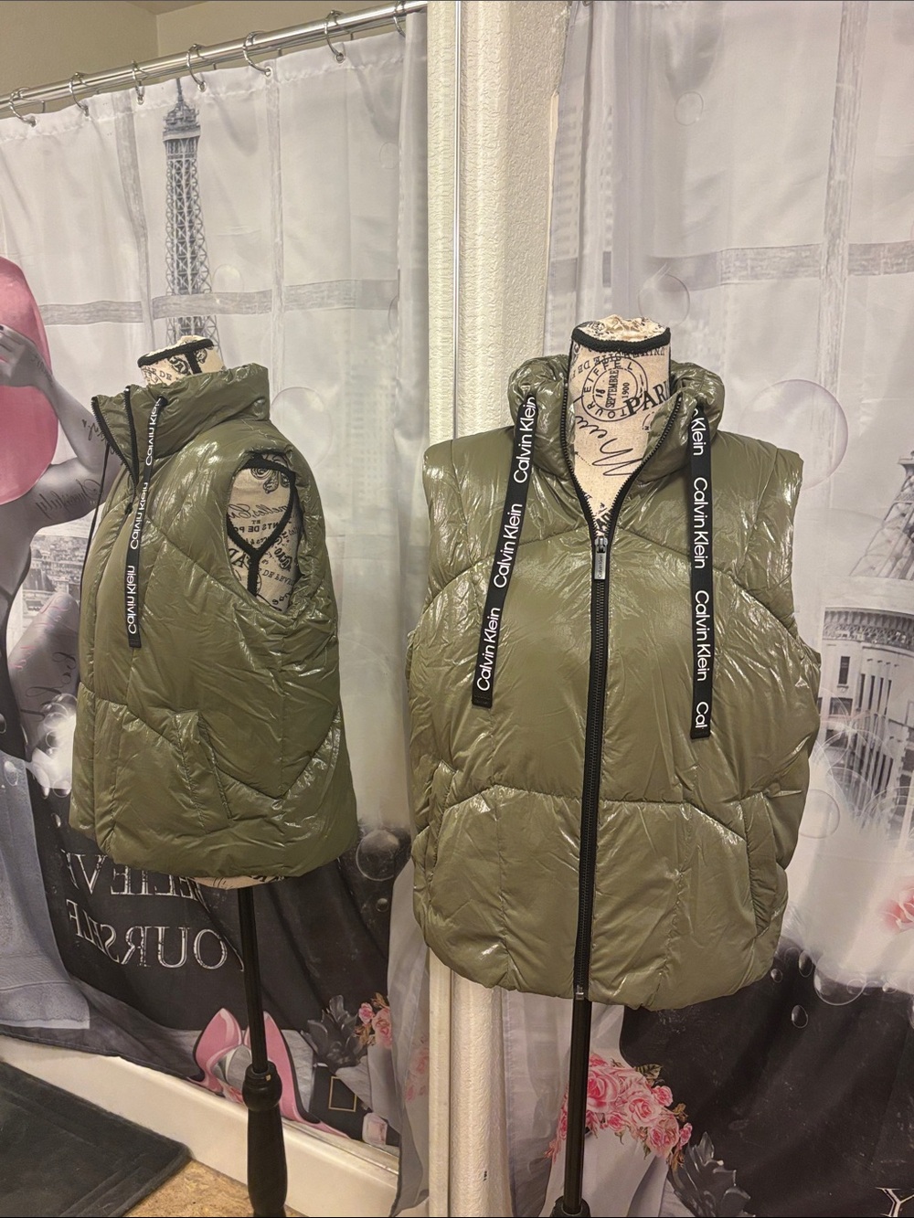 Calvin Klein Olive Quilted Hihg Shine Puffer Vest